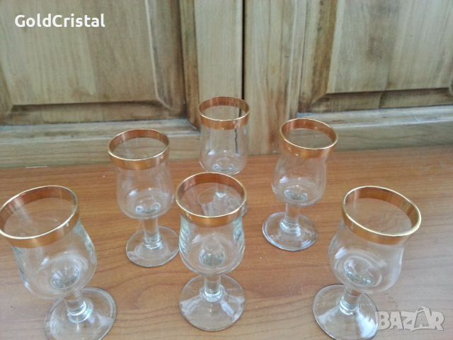 Стъклени чаши чашки златен кант, снимка 4 - Антикварни и старинни предмети - 36401896