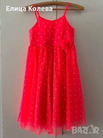 H&M цикламена рокля на сърца с тюл 140 см 9-10 г