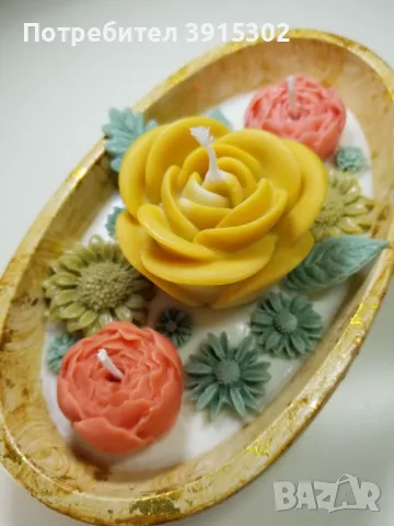 Ръчно изработени подаръчни комплекти от гипсокерамика със свещи от 100% соев восък, снимка 6 - Декорация за дома - 49724144