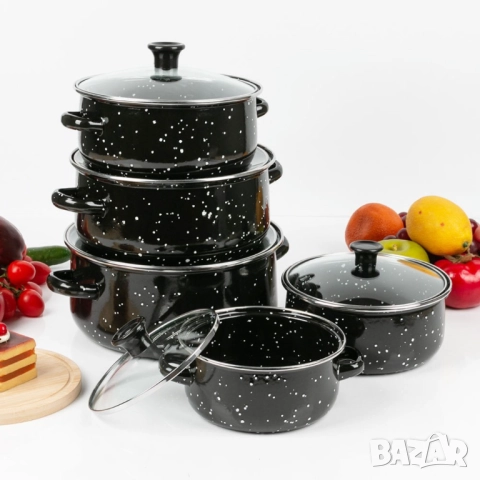 Комплект тенджери DJ36, 5 броя, Емайлирана стомана, Подходящи за фурна, Размери: 16,18,20,22,24 см, снимка 4 - Съдове за готвене - 51728946