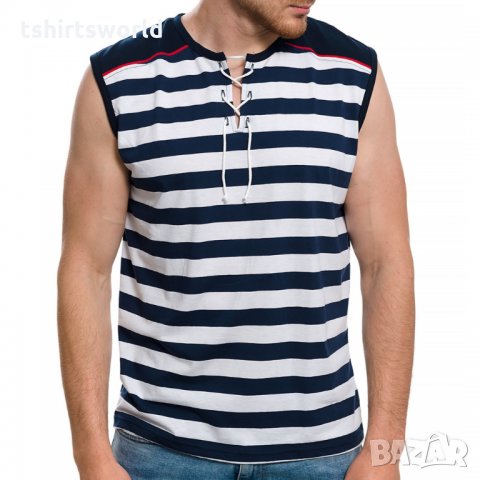 Нова мъжка моряшка тениска без ръкави с връзки, на райе в Тениски в гр.  Варна - ID28271867 — Bazar.bg