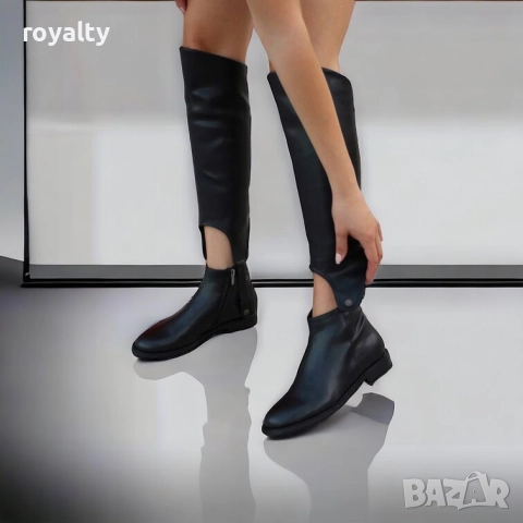 Равни ботуши - черна кожа