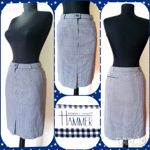 Стилна пола Hammer - класическо тъмно синьо каре!, снимка 1