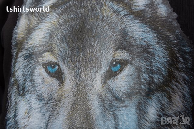 Нов мъжки суичър с трансферен печат Вълк със сини очи, в два цвята, снимка 5 - Суичъри - 27496023