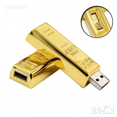 USB 2.0 флаш памет 64GB-златно кюлче-флашка-USB Flash Drive , снимка 2 - Карти памет - 28099979