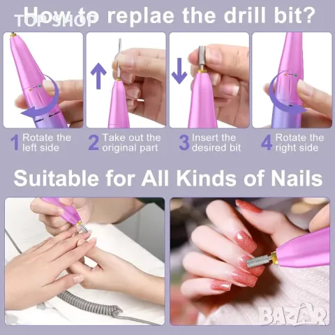 Акумулаторна пила за нокти Cadrim с аксесоари, снимка 5 - Електрически пили за пети - 48668308