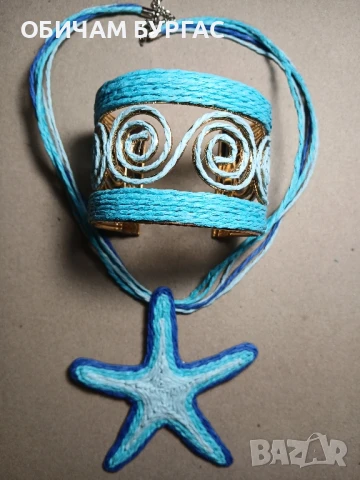 НОВ ПРЕКРАСЕН ЛЕТЕН КОМПЛЕКТ ОТ КОЛИЕ И ГРИВНА В МОРСКИ ЦВЕТОВЕ, снимка 4 - Бижутерийни комплекти - 51345763