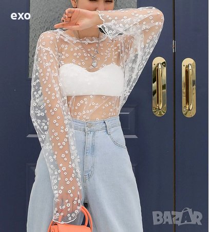 Бял топ, Прозрачен топ, Ефектен бял топ, снимка 2 - Корсети, бюстиета, топове - 43090460