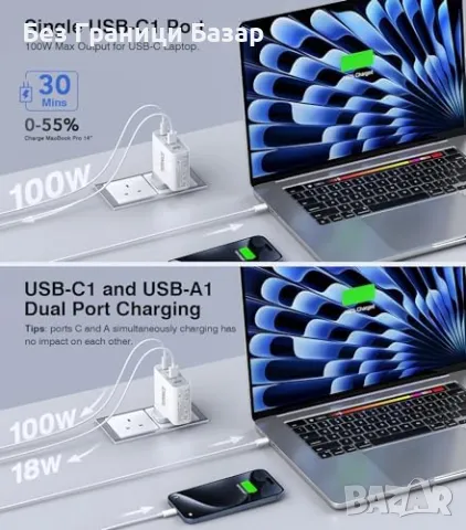 Ново 140W USB C Зарядно 4 Порта, Бързо Зареждане за MacBook и iPhone, снимка 7 - Друга електроника - 47645958