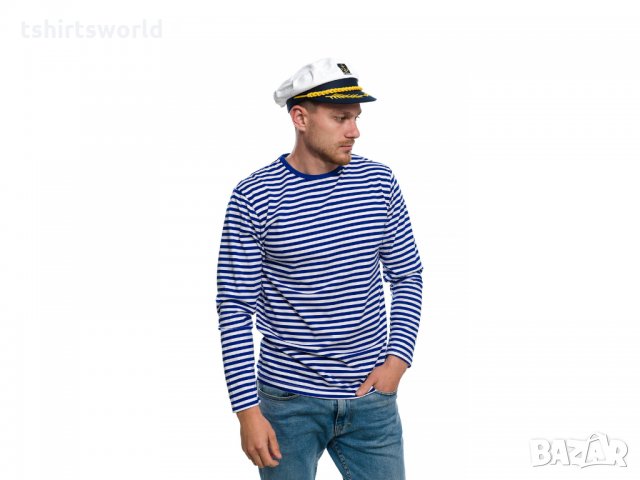 Нов мъжки моряшки комплект: моряшка блуза с дълъг ръкав и капитанска шапка, снимка 17 - Блузи - 32771009