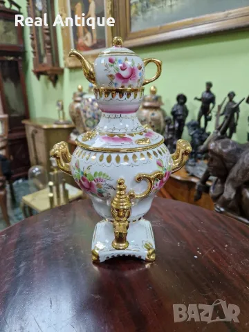 Рядък антикварен колекционерски руски съветски порцеланов самовар Гжель , снимка 1