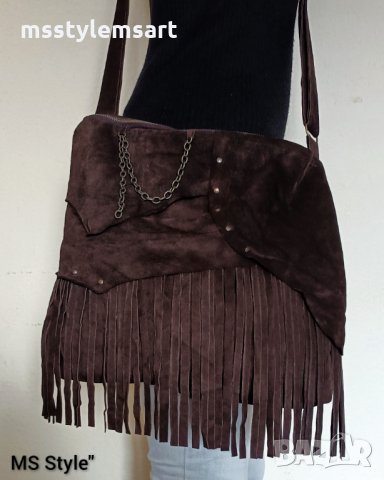Дамска чанта от естествена кожа с ресни! Ръчна изработка!, снимка 4 - Чанти - 34962138