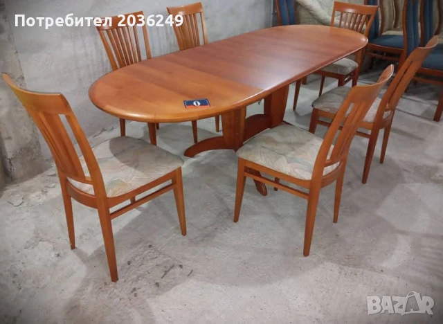 Комплект масивна разтегателна маса с 6 стола- Автомат, снимка 1