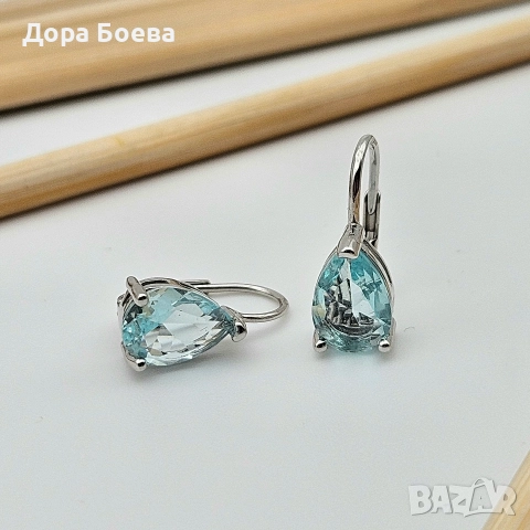 Сребърни обеци: "Аква", снимка 2 - Обеци - 52739223