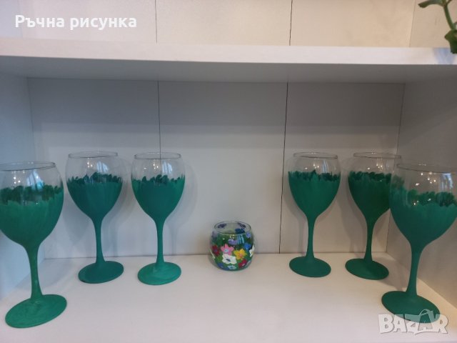 Комплекти чаши и кана в щрихи зелено, снимка 4 - Декорация за дома - 43741426