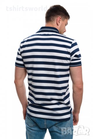 Нова мъжка моряшка блуза на тъмносиньо и бяло райе с яка и копчета, снимка 3 - Блузи - 27950574