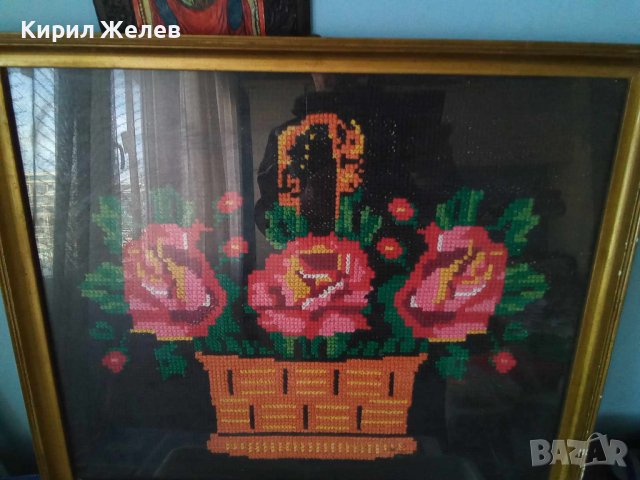 ГОЛЯМ ПРЕКРАСЕН Стар ГОБЛЕН Кошничка с ЦВЕТЯ Идеален За ДОМА ВИЛАТА РЕТРО ИНТЕРИОРНА ДЕКОРАЦИЯ 42936, снимка 8 - Гоблени - 43750215