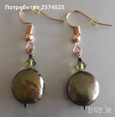 Вносни обеци с естествени перли тип "монета", снимка 2 - Обеци - 44028037