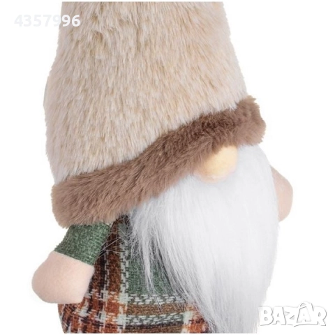 Коледно джудже с кафяво-зелено карирано тяло, брада и бежова шапка, снимка 3 - Декорация за дома - 52392694