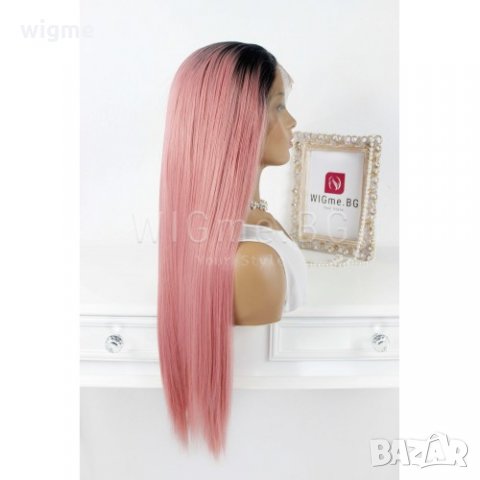 Дълга права розова лейс фронт перука Кристен, снимка 3 - Аксесоари за коса - 35571116