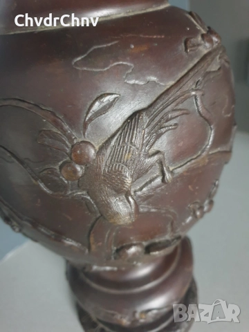 45см-4кг стара китайска бронзова ваза /голяма/фигурална/с дракони-птици, снимка 7 - Антикварни и старинни предмети - 52495668