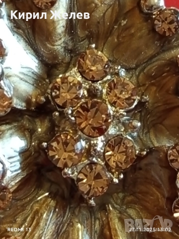 КОЛИЕ във ФОРМАТА на ЦВЕТЕ УКРАСЕНО с ОРАНЖЕВИ КРИСТАЛИ ДИЗАЙНЕРСКО БИЖУ 51876, снимка 3 - Колиета, медальони, синджири - 52501843