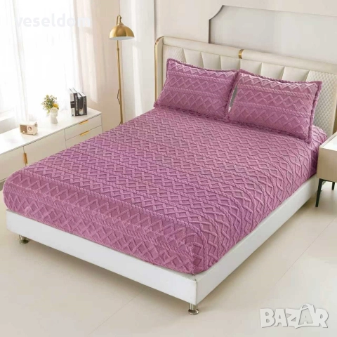 Покривка за спалня с ластик и две калъфки , снимка 3 - Спално бельо - 52667305