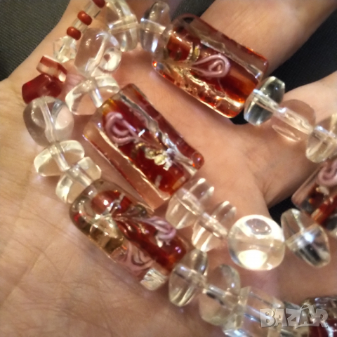 Изумителна антикварна огърлица стъкло ,кристал арт деко                          , снимка 3 - Колиета, медальони, синджири - 36500207