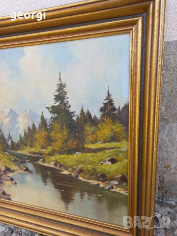 Стара картина пейзаж върху платно, снимка 2 - Картини - 40067799