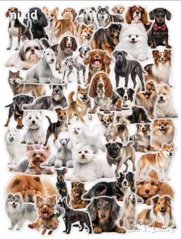 1 вид 50 бр породи куче кучета самозалепващи лепенки стикери украса картонена торта ръчна изработка, снимка 7 - Други - 47947348