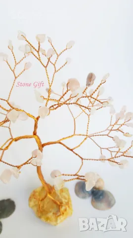 Дръвче Розов кварц, Подарък Сватба, Подарък камък на сърцето, Дърво на любовта, Подарък за кума, снимка 4 - Декорация за дома - 32993344