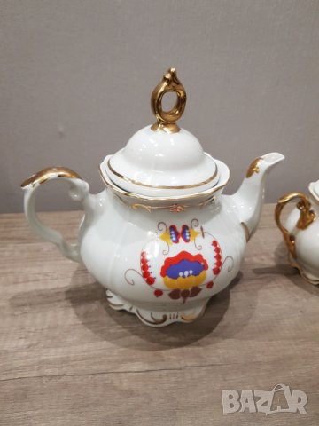 Български видински порцеланов чайник,кана и захарница, снимка 2 - Антикварни и старинни предмети - 38025283