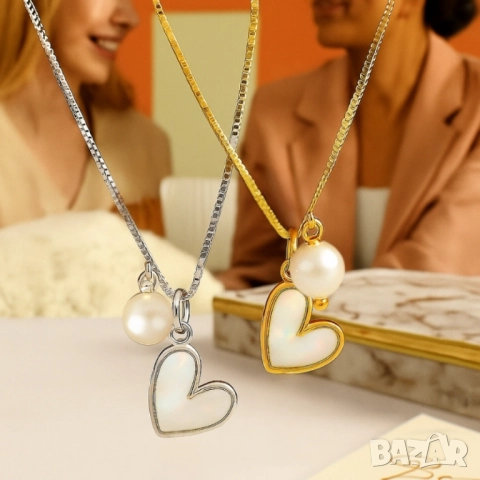 Нежно колие със сърце и перла/ устойчив метал, снимка 4 - Колиета, медальони, синджири - 51926915