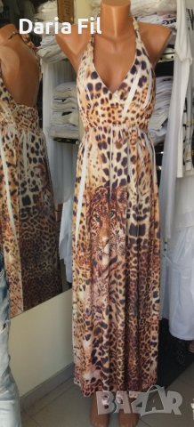 УНИКАЛНО КРАСИВА дълга рокля в леопардов принт с отворен гръб