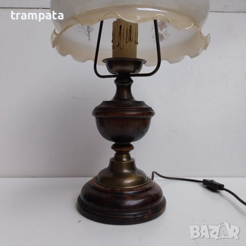 НАЙ ДОБРАТА ОФЕРТА Стара немска голяма настолна Лампа , дърво,Месиннг и стъкло., снимка 4 - Антикварни и старинни предмети - 52613902