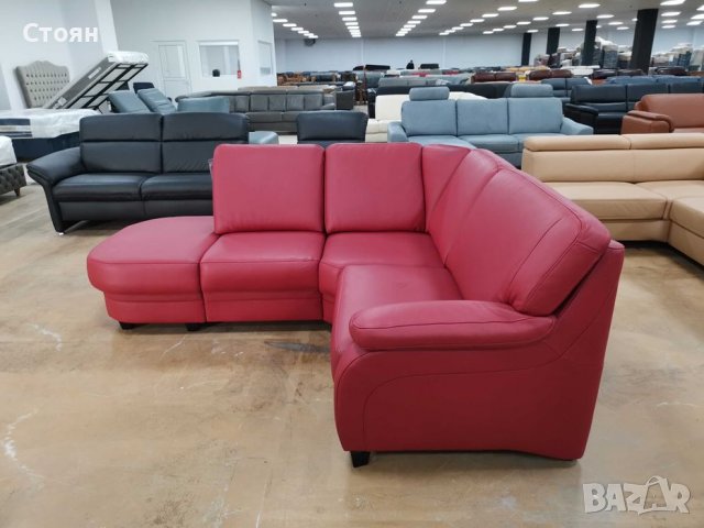 Червен кожен ъглов диван "KS6072" - естествена кожа, снимка 4 - Дивани и мека мебел - 39688083