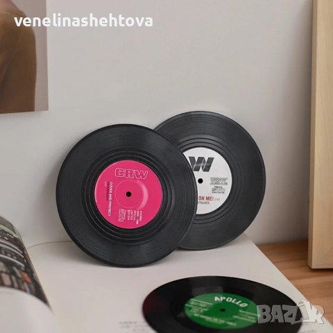 Комплект от 6 броя ретро подложки за чаши "Грамофонни плочи" , снимка 4 - Други - 44124039