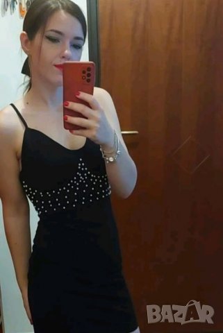 Черна къса рокля с перли, снимка 8 - Рокли - 27666132