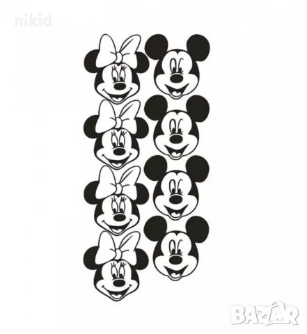 Мини Мики Маус Minnie & Mickey mouse малка глава лице черни стикер лепенка за стена самозалепващи, снимка 3 - Други - 36916129