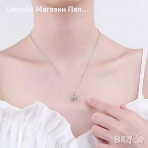 AITERNITY сребърно колие с диамант мойсанит (сертификат), снимка 5 - Колиета, медальони, синджири - 53129062