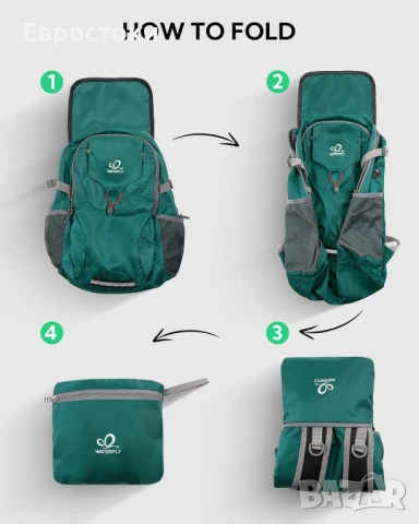 WATERFLY 30 литра Лека раница за през деня с мокро отделение, ултралека сгъваема, трекинг раница, снимка 5 - Спортна екипировка - 50704140