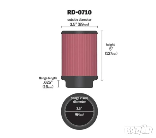 Конусен филтър К&N 64мм, снимка 2 - Аксесоари и консумативи - 51338751