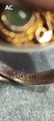сребърен пръстен с позлата и кехлибар, снимка 2 - Пръстени - 43062766
