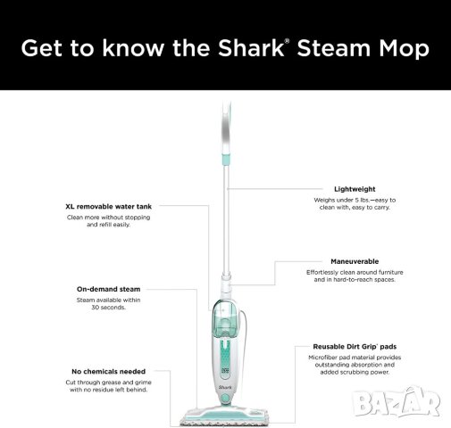 Парен моп Shark S1000 с 2 подложки, снимка 11 - Парочистачки и Водоструйки - 40806176