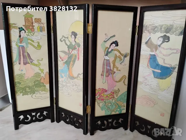 Винтидж китайски мини параван, снимка 2 - Антикварни и старинни предмети - 50225256