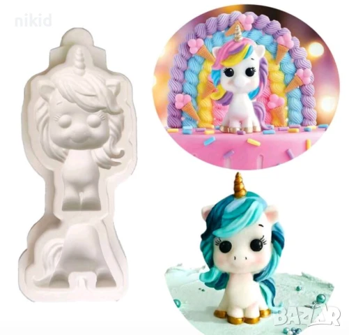 Еднорог Unicorn части силиконов молд форма фондан шоколад гипс декор, снимка 2 - Форми - 50899200