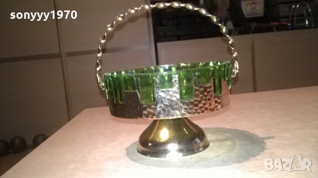 АНТИКА-бонбониера-зелено стъкло/мед месинг-18х18см, снимка 8 - Антикварни и старинни предмети - 26705978