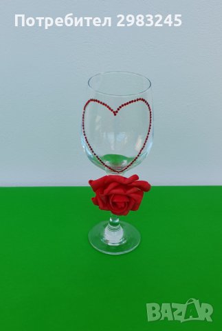 Декорирана чаша със сърце и роза, снимка 3 - Декорация за дома - 37415644
