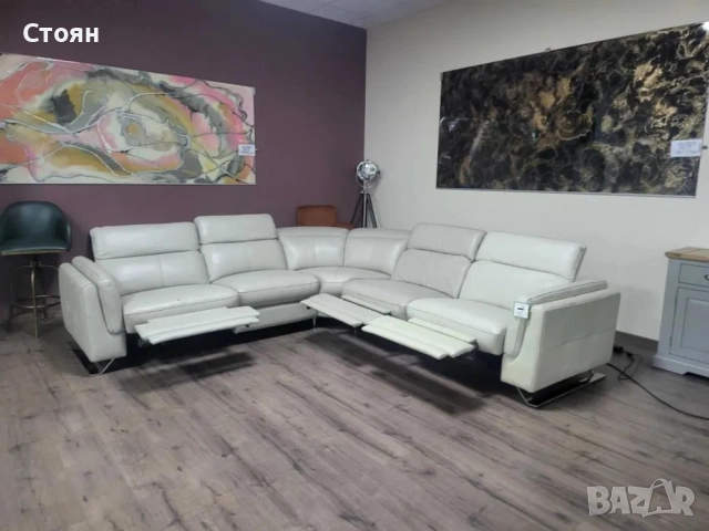 Кремав кожен ъглов диван с електрически релаксиращ механизъм, снимка 11 - Дивани и мека мебел - 51897102