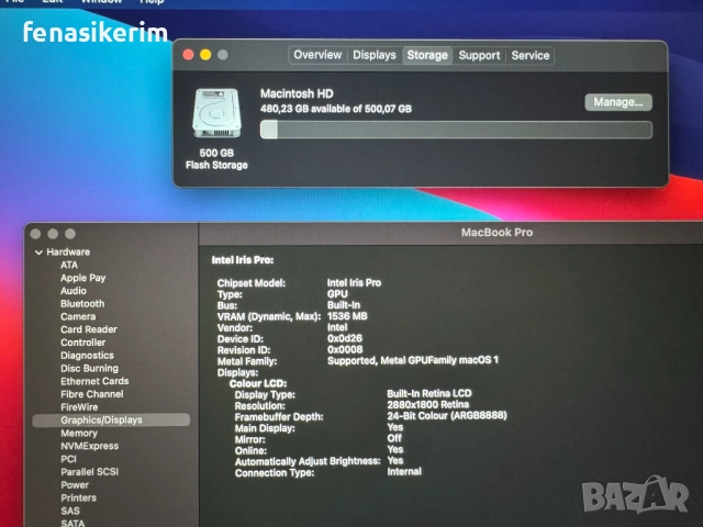 15.4' Retina Core i7 Apple MacBook Pro Mid 2014 16GB RAM/512GB SSD/Iris Pro/Бат 72 цик, снимка 7 - Лаптопи за работа - 52816167